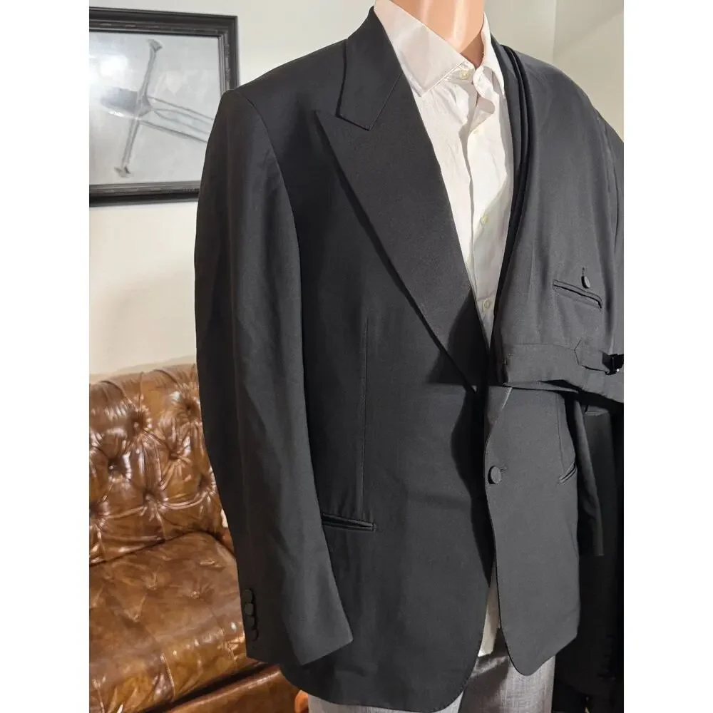 Tom Ford Grossgrain Tuxedo Peak Lapel Black Wool 56 44R 38x28.5 Trousers Windsor